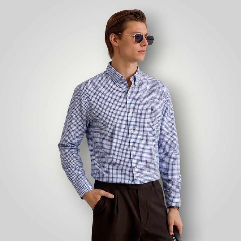 Ralph Lauren 3XB Blue‎ White Windowpane Check Button Down Collar Shirt Old Money